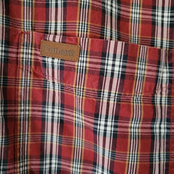 Carhartt Men’s M Button-down Long Sleeve Red Plaid Work Shirt, EUC - Picture 2 of 7